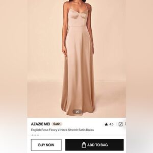 Azazie Mei - English Rose Flowy V-Neck Stretch Satin Dress, Size 6